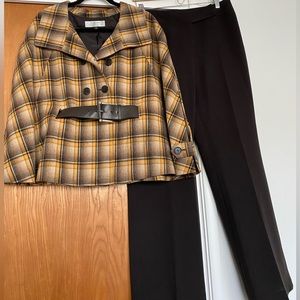 Tahari 2 piece suit with cape style belted jacket. Tags still attached to pants.